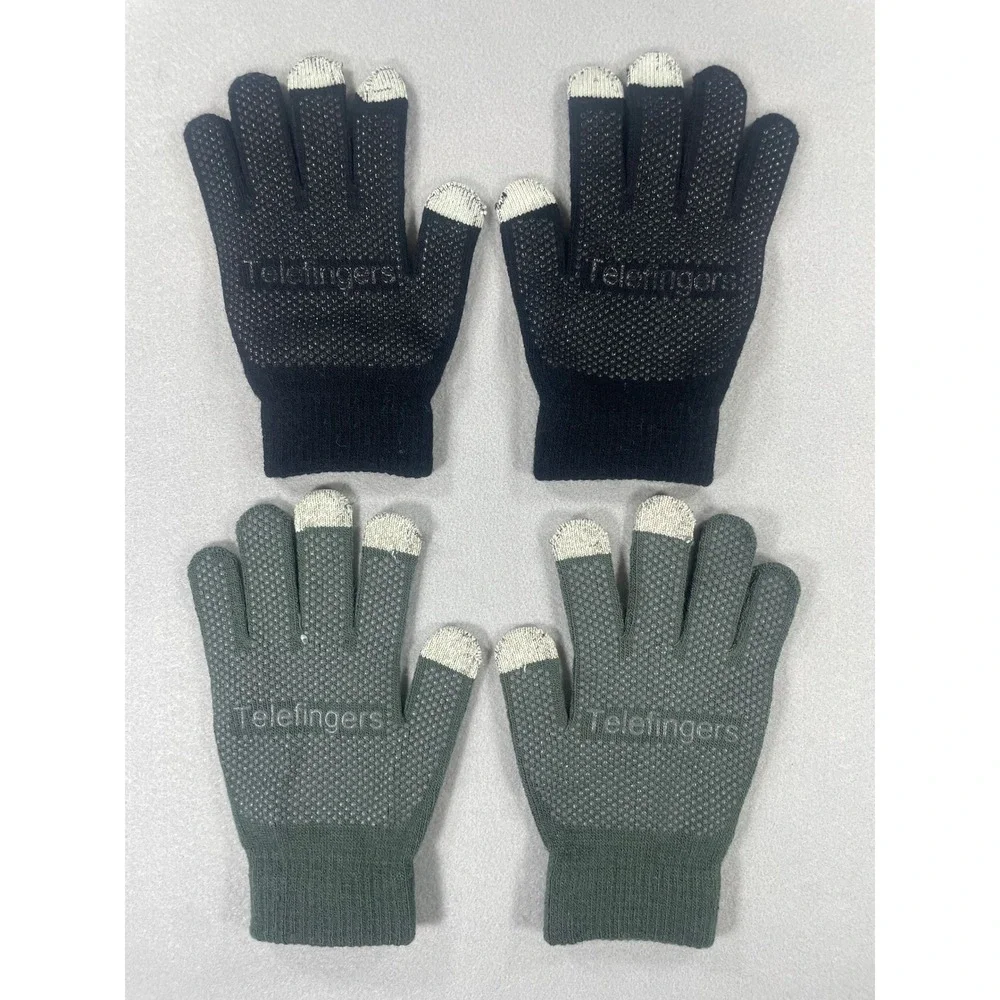 Telefingers Touchscreen Knit Gloves 2 Pair Bundle‎ Black Grey Grip